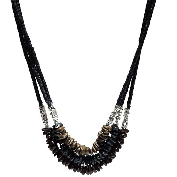 Boho Beaded Chunky Necklace Multi Strand Brown Black Beads Fashion Jewelry Women - Picture 1 of 5